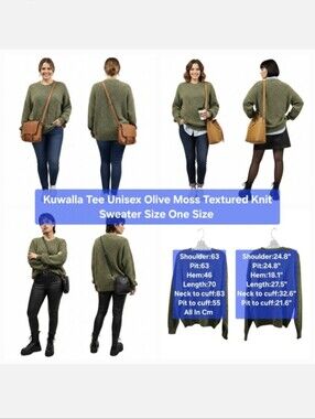 Kuwalla Tee Unisex Olive Moss Textured Knit Sweater Size One Size